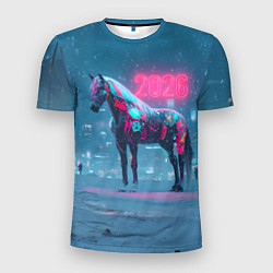 Футболка спортивная мужская Киберпанк лошадь 2026, цвет: 3D-принт
