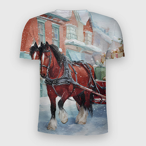 Мужская спорт-футболка Лошадка с новогодней повозкой / 3D-принт – фото 2