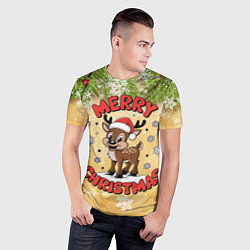 Футболка спортивная мужская Олень в шапке Санты, цвет: 3D-принт — фото 2