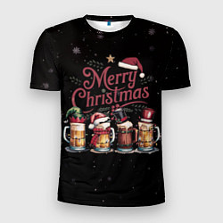 Мужская спорт-футболка Кружки пива в новогодних шапках