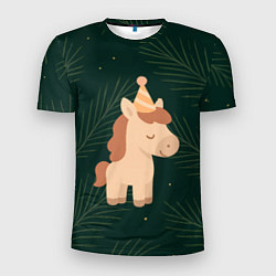 Мужская спорт-футболка Милая лошадка с колпаком