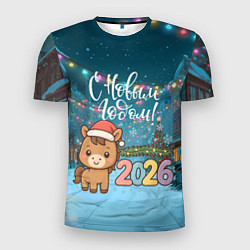 Футболка спортивная мужская Новогодняя лошадка 2026 год, цвет: 3D-принт
