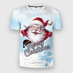 Мужская спорт-футболка Санта в зимнем лесу
