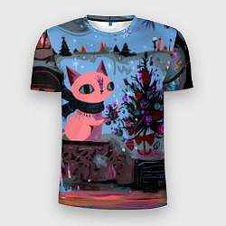Футболка спортивная мужская Кошка празднует Новый год, цвет: 3D-принт