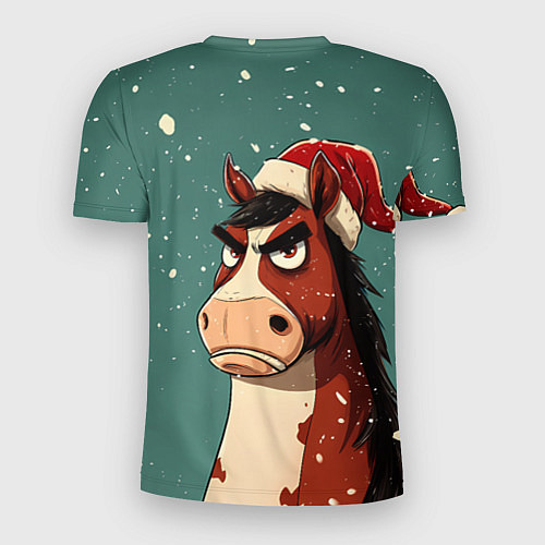 Мужская спорт-футболка Новогодняя лошадь на фоне снегопада / 3D-принт – фото 2
