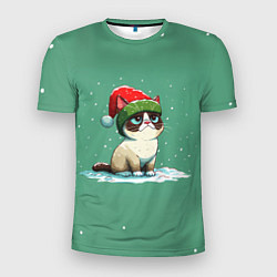 Мужская спорт-футболка Новогодний мем котик