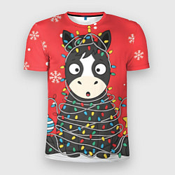 Футболка спортивная мужская Лошадка в новогодних огоньках, цвет: 3D-принт