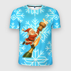 Мужская спорт-футболка Санта летит на пробке шампанского