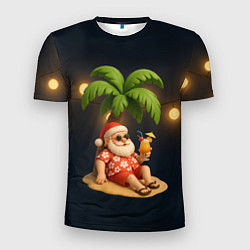 Мужская спорт-футболка Санта чиллит под пальмой