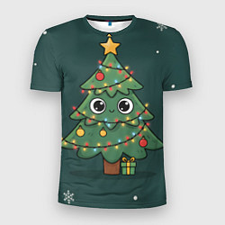 Футболка спортивная мужская Новогодняя елочка с огоньками, цвет: 3D-принт