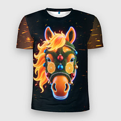 Футболка спортивная мужская Новогодняя мандариновая лошадь, цвет: 3D-принт