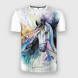 Мужская спорт-футболка Акварельная лошадь