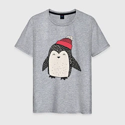 Футболка хлопковая мужская Зимний пингвин-мальчик, цвет: меланж