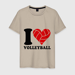 Футболка хлопковая мужская I love volleyball - Я люблю волейбол цвета миндальный — фото 1