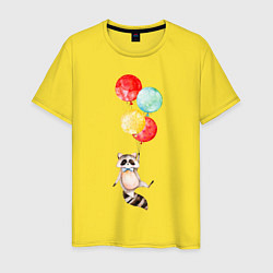 Футболка хлопковая мужская Енот на шариках, цвет: желтый