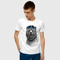 Футболка хлопковая мужская Медведь в очках, цвет: белый — фото 2