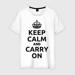 Футболка хлопковая мужская Keep Calm & Carry On, цвет: белый