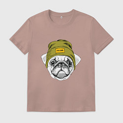 Футболка хлопковая мужская Мопс рэпер, цвет: пыльно-розовый