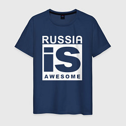 Футболка хлопковая мужская RUSSIA IS AWESOME, цвет: тёмно-синий
