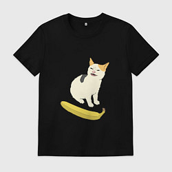 Футболка хлопковая мужская Cat no banana meme, цвет: черный