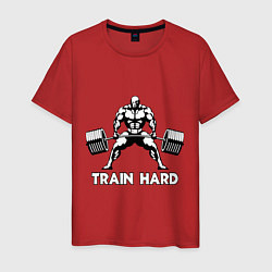 Футболка хлопковая мужская Train hard тренируйся усердно, цвет: красный