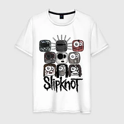 Футболка хлопковая мужская Slipknot Masks, цвет: белый