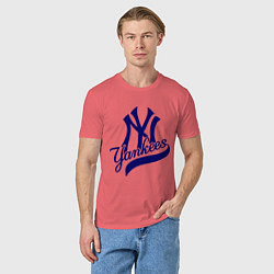 Футболка хлопковая мужская NY - Yankees, цвет: коралловый — фото 2