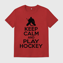 Футболка хлопковая мужская Keep Calm & Play Hockey, цвет: красный