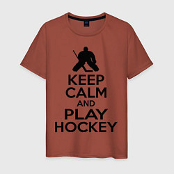 Футболка хлопковая мужская Keep Calm & Play Hockey, цвет: кирпичный