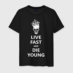 Футболка хлопковая мужская Live fast die young, цвет: черный