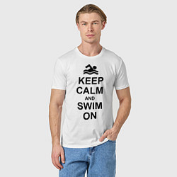 Футболка хлопковая мужская Keep Calm & Swim On, цвет: белый — фото 2