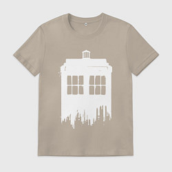 Футболка хлопковая мужская Тардис white - Доктор Кто, цвет: миндальный