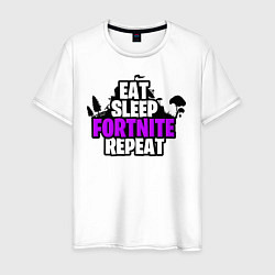 Футболка хлопковая мужская Eat, Sleep, Fortnite, Repeat, цвет: белый