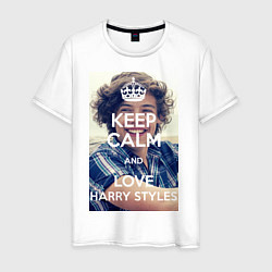 Футболка хлопковая мужская Keep Calm & Love Harry Styles, цвет: белый