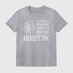 Футболка хлопковая мужская Индейцу завсегда везде ништяк, цвет: меланж