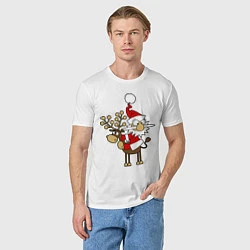 Футболка хлопковая мужская Санта на олене, цвет: белый — фото 2