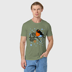 Футболка хлопковая мужская Снегирь на ветке рябины, цвет: авокадо — фото 2
