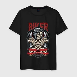 Футболка хлопковая мужская Cool biker Skull, цвет: черный
