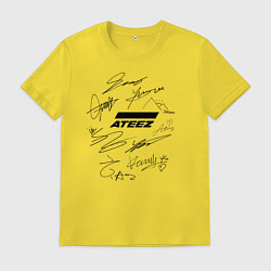 Футболка хлопковая мужская Ateez автографы, цвет: желтый