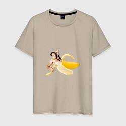 Футболка хлопковая мужская Николас Кейдж в банане, цвет: миндальный