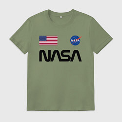 Футболка хлопковая мужская NASA НАСА, цвет: авокадо