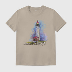Футболка хлопковая мужская Crisp Point Lighthouse, цвет: миндальный