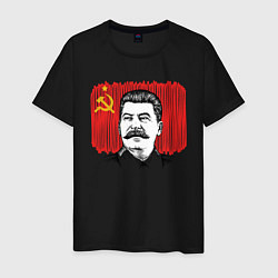 Футболка хлопковая мужская Сталин и флаг СССР цвета черный — фото 1