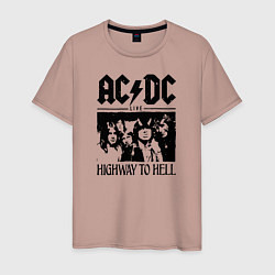 Футболка хлопковая мужская ACDC highway to hell, цвет: пыльно-розовый