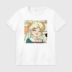 Футболка хлопковая мужская Еда Делает Меня Счастливой! SM, цвет: белый