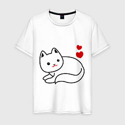 Футболка хлопковая мужская Ласковый котик, цвет: белый