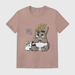 Футболка хлопковая мужская Тоторо, цвет: пыльно-розовый