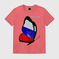 Футболка хлопковая мужская Россия, цвет: коралловый