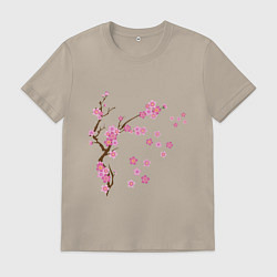 Футболка хлопковая мужская Розовая сакура, цвет: миндальный