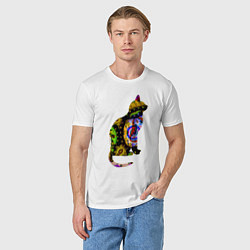 Футболка хлопковая мужская Кошка 1, цвет: белый — фото 2